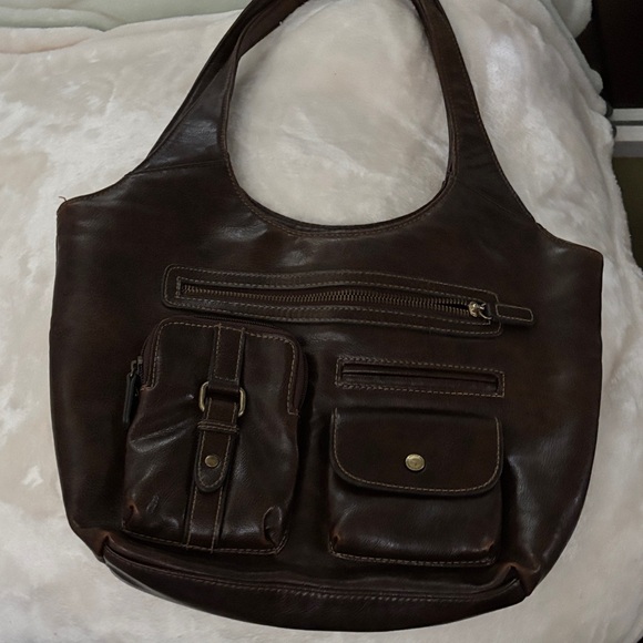 Dark Brown Leather Hobo Bag with Front Pockets - Picture 5 of 6